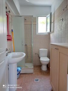 KhelmátaMarina's House的带淋浴、卫生间和盥洗盆的浴室