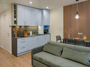 耶德库安特Comfy Rest apartamentai Kalno namuose的带沙发的客厅和厨房