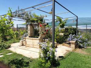 梅伦杜尼奥Relais Borgo Segine的鲜花盛开的花园,凉亭