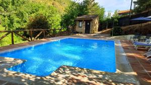 科迪加纳富希奥德米洛斯乡村民宿的庭院里的一个蓝色海水游泳池