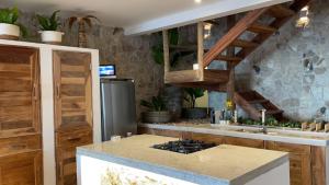 普雷亚Piticcaia Lodge - Casa pé na areia, Frente mar - PREÁ的厨房配有水槽和炉灶 顶部烤箱