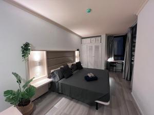 阿德耶Luxury Apartment with pool view的卧室配有一张床和一张桌子