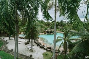 罗勇奥哈纳度假村及餐厅的棕榈树度假村的游泳池景色