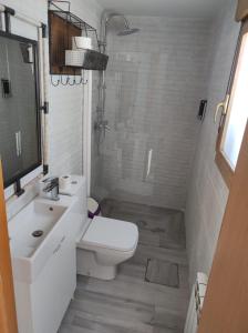 Larraga乡村城堡酒店的浴室配有白色卫生间和盥洗盆。