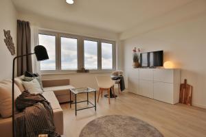 宁多夫Strandperle Ostsee Suite 4的带沙发和电视的客厅