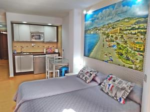 阿尔姆尼卡Apartamentos sol y playa Almuñécar的一间卧室配有一张壁画床