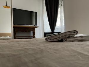 茨雷斯Apartments Kremenic的一间卧室设有一张带平面电视的床。