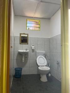 而连突Liana Hostel Taman Negara的一间带卫生间和水槽的浴室