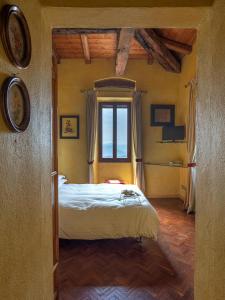 萨索马可尼Fattorie di Montechiaro的一间卧室设有一张大床和一个窗户。