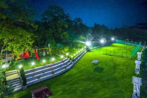诺瓦齐- 斯特拉尼Pensiunea Mihaela的夜间公园,草地上灯火通明