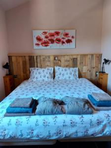 圣路易斯Quinta Cunte - Casa Girassol的一间卧室,床上有红色的鲜花