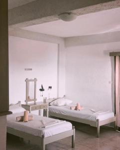 帕诺尔莫斯卡里莫斯Mary Popi的带两张床和镜子的客房