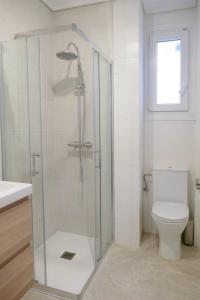 潘普洛纳Apartamento Pamplona 1的浴室设有玻璃淋浴间和卫生间