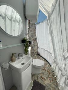萨拉热窝Cupola glamping dome Sarajevo的一间带卫生间、水槽和镜子的浴室