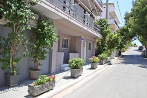 斯巴达Comfortable apartment near Athens Airport!!的建筑物边一排盆盆栽植物