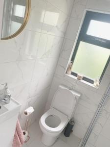 SwanlinbarSwan Cabin的白色的浴室设有卫生间和窗户。