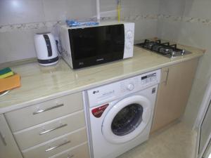 基希讷乌现代公寓的厨房配有微波炉和洗衣机。