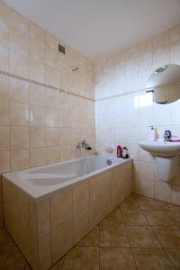 特热什季拉桑纳旅馆的带浴缸和盥洗盆的浴室