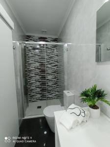 奥尔塔Casa Rua Velha的白色的浴室设有卫生间和淋浴。