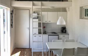 HasslöBeautiful Home In Hassl With Wifi的厨房配有白色的桌子、椅子和梯子