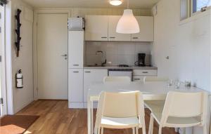 HasslöBeautiful Home In Hassl With Wifi的白色的厨房配有桌椅