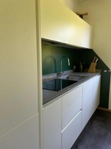 佩尔卡M&M Apartment的厨房配有白色橱柜和水槽