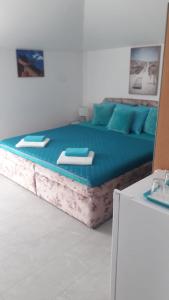 大格拉迪什泰Apartmani Cirkov的一张带蓝色枕头的大床