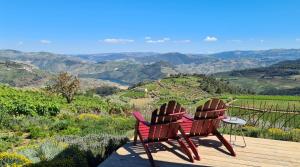 ProvesendeCasa de Pena d'Águia - Douro Encantado的两把椅子坐在甲板上,享有山景