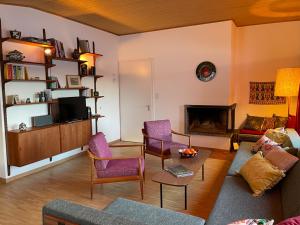 瓦尔贝拉La Civetta (714 La)的带沙发和壁炉的客厅