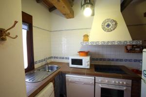 阿维拉Casa rural El Leñador的厨房配有水槽和微波炉