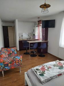特尔古奥克纳GARSONIERA DANIA&PETRU 1的客厅配有床和桌椅