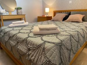 斯拉汀Apartament "On the wave" - Willa Salena的一间卧室配有一张带两个枕头的床