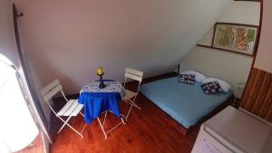 梅利皮亚Lodge Spa Melipilla的配有桌椅和床的房间