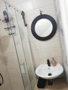 里耶卡Studio apartman Noa的一间带水槽和镜子的浴室