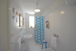 加利亚诺德尔卡波TRULLO MEDITERRANEO - SANTA MARIA DI LEUCA的白色的浴室设有水槽和淋浴。
