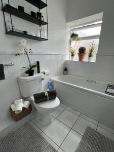 科克Lovely apartment in Cork的浴室配有卫生间、浴缸和水槽。