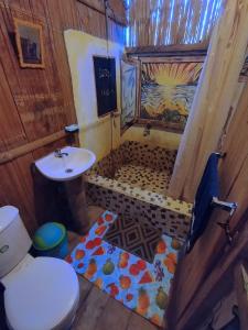 莫姆皮切Hostal Camping Sin Fronteras Mompiche的一间带卫生间和水槽的浴室