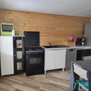 CoulogneMaison chaleureuse avec parking gratuit sur place的厨房配有炉灶和冰箱。