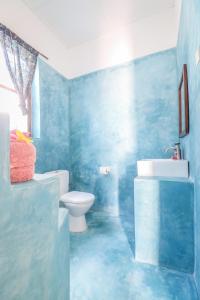 江比阿New Teddy's on the Beach的蓝色的浴室设有卫生间和水槽