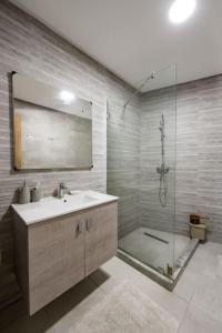 卡萨布兰卡Champs Elysee的浴室配有盥洗盆和带镜子的淋浴