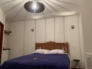 蒙特韦尔迪Villa de Chino的一间卧室配有一张带蓝色毯子的床