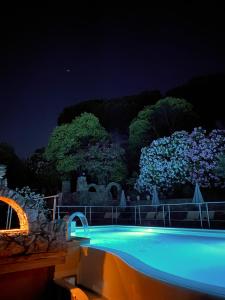 LarcianoAgriturismo La Sorgente di Rossi Valentino的夜晚的游泳池,灯光蓝色