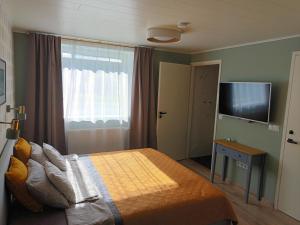 哈普萨卢Liisu Külalistemaja的一间卧室配有一张床和一台平面电视
