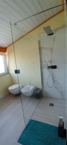 CadenazzoI viaggi del Lea的一间带两个水槽和玻璃淋浴间的浴室