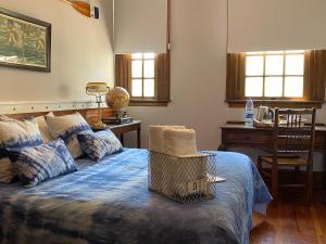 蒂格雷Buenos Aires Rowing Club的卧室配有一张床、一张书桌和窗户。