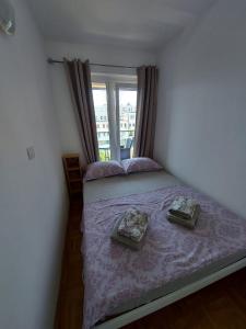 科佩尔Apartment Hanna的一间卧室配有一张带紫色床单的床和窗户。