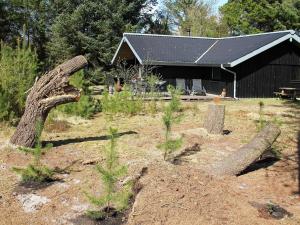 北内伯尔6 person holiday home in N rre Nebel的一座种有树木的花园,一座建筑的背景