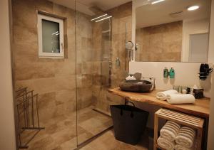 圣沃尔夫冈SEE Moment Appartements ADULTS ONLY的带淋浴和盥洗盆的浴室