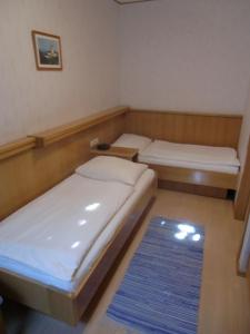 滨湖波德斯多夫Pension Daniela Steiner的一间设有两张床的房间和蓝色地毯