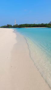 马提威力Mystic Maldives Mathiveri Retreat的一片沙滩,背靠水和树木